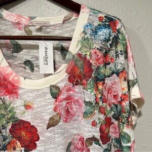 NWT Dress Barn Floral Top Shirt Open Knit Women’s Size Large Cap Sleeve NEW